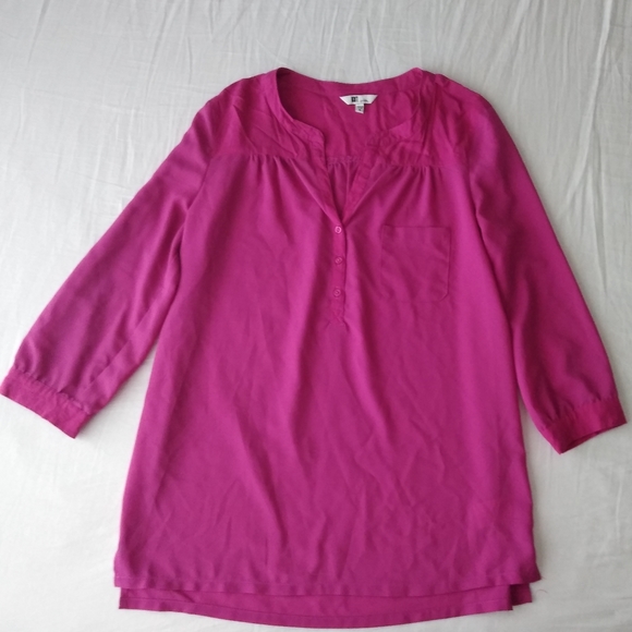 Kut from the Kloth Sheer Half Button Down Top Pink Purple Medium Long Sleeve - Picture 4 of 9